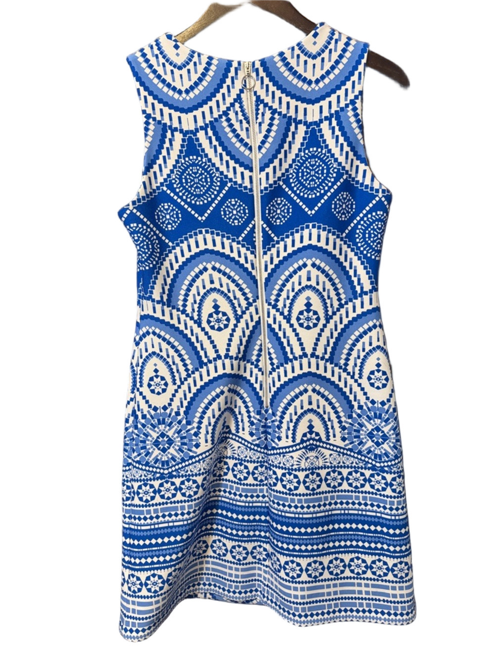 Just...Taylor Blue and White Geometric Midi Shift Dress Size 8 - Picture 3 of 4